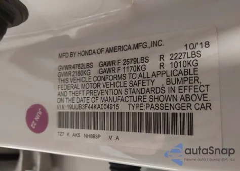 2019 Acura Tlx Tech Pkg из США, поврежденный, VIN 19UUB3F44KA004915